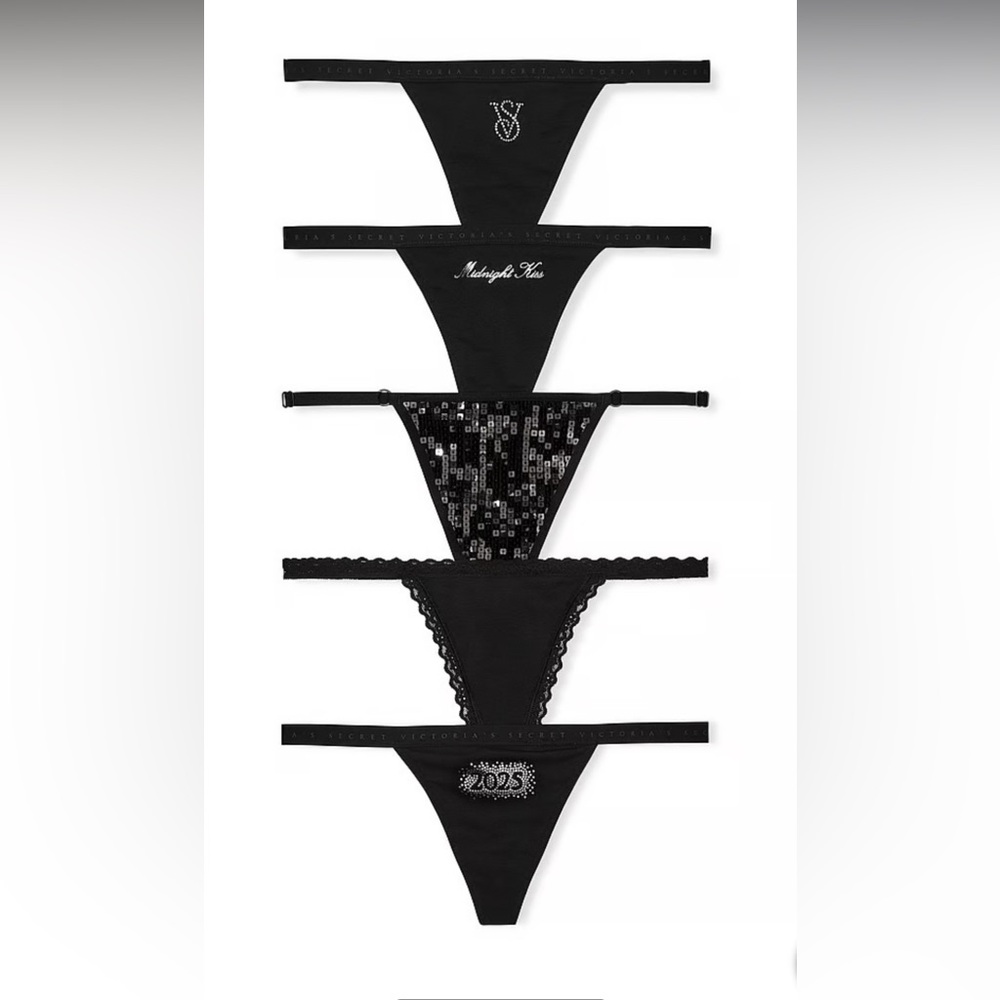 UNOPENED/NWT VICTORIA'S SECRET
5-Pack Cotton V-String Black Bling Panties